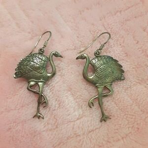 Sterling Silver 925 Flamingo Drop Earrings Pierced, 1 In.